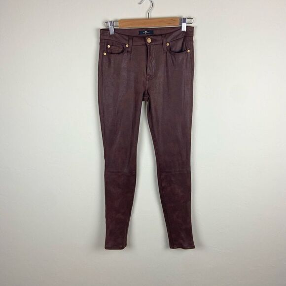 7 For All Mankind High-Waist Skinny Pant - Coated Brown - Picture 2 of 8